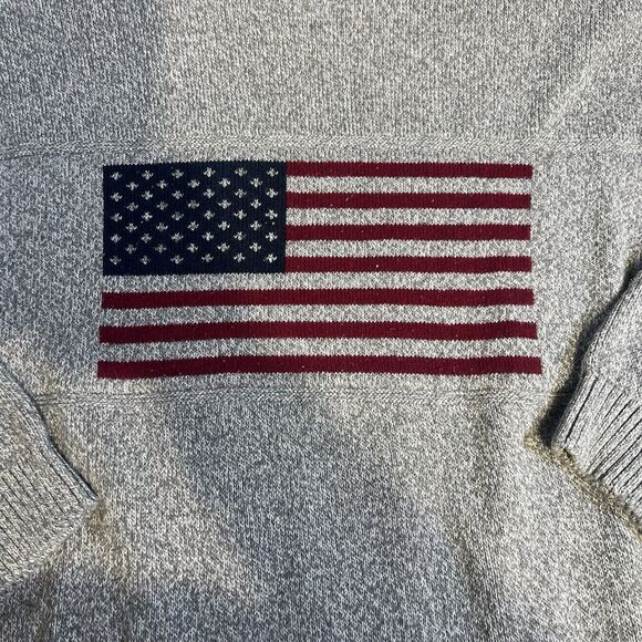 Mens Vintage Y2K American Flag Knitted Pullover Sweater Mens Size XL Gray - Picture 2 of 6